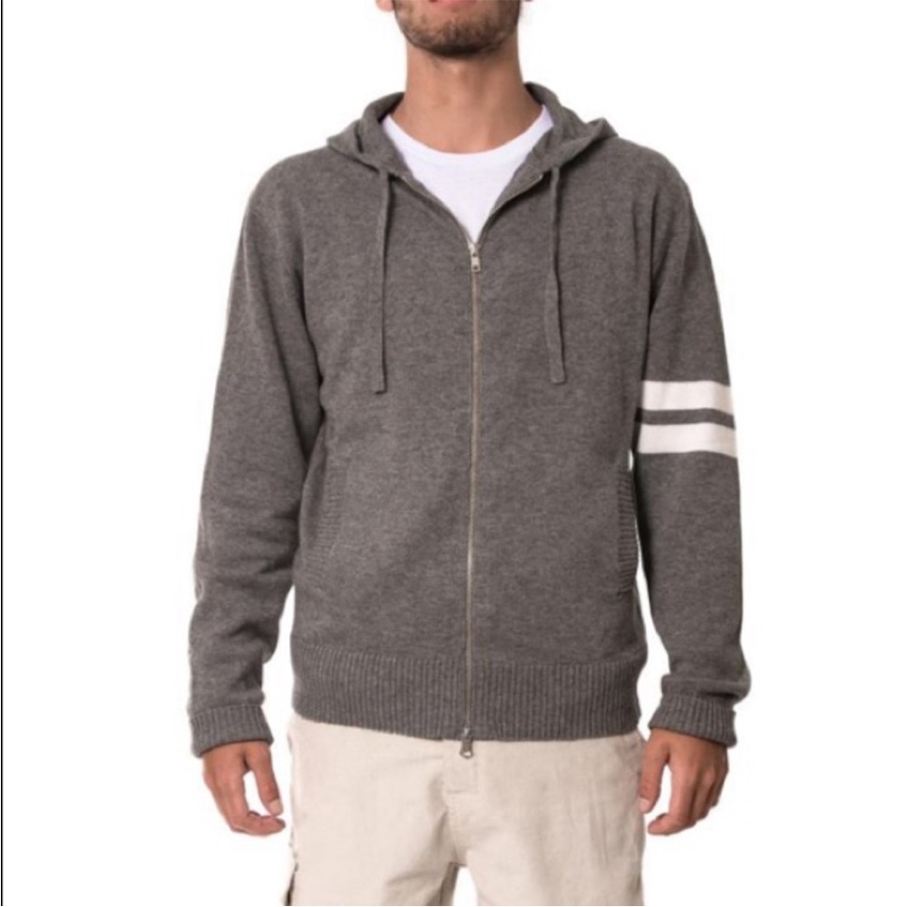Birdwell Gray Zip-Up Hoodie with White Arm Stripes